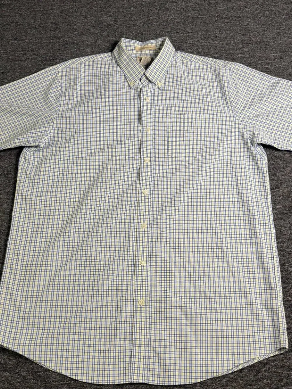 L.L. Bean Men’s Plaid Button-Down Shirt in White, Blue, and Light Green